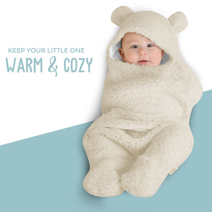 BlueMello Baby Swaddle Blanket | Ultra-Soft Plush Essential for Infants 0-6 Months | Receiving Swaddling Wrap Beige | Ideal Newborn Registry and Toddler Boy Accessories | Perfect Baby Girl Shower Gift