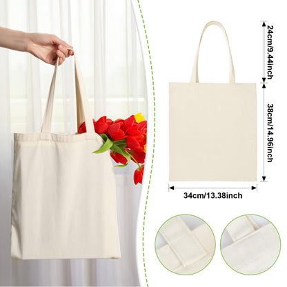 RAINFLOW Canvas Tote Bag - 4 PCS Cotton Canvas Reusable Grocery Shopping Blank Tote Bag with Handles for Crafts DIY, Gift, Advertising Promotion Activity