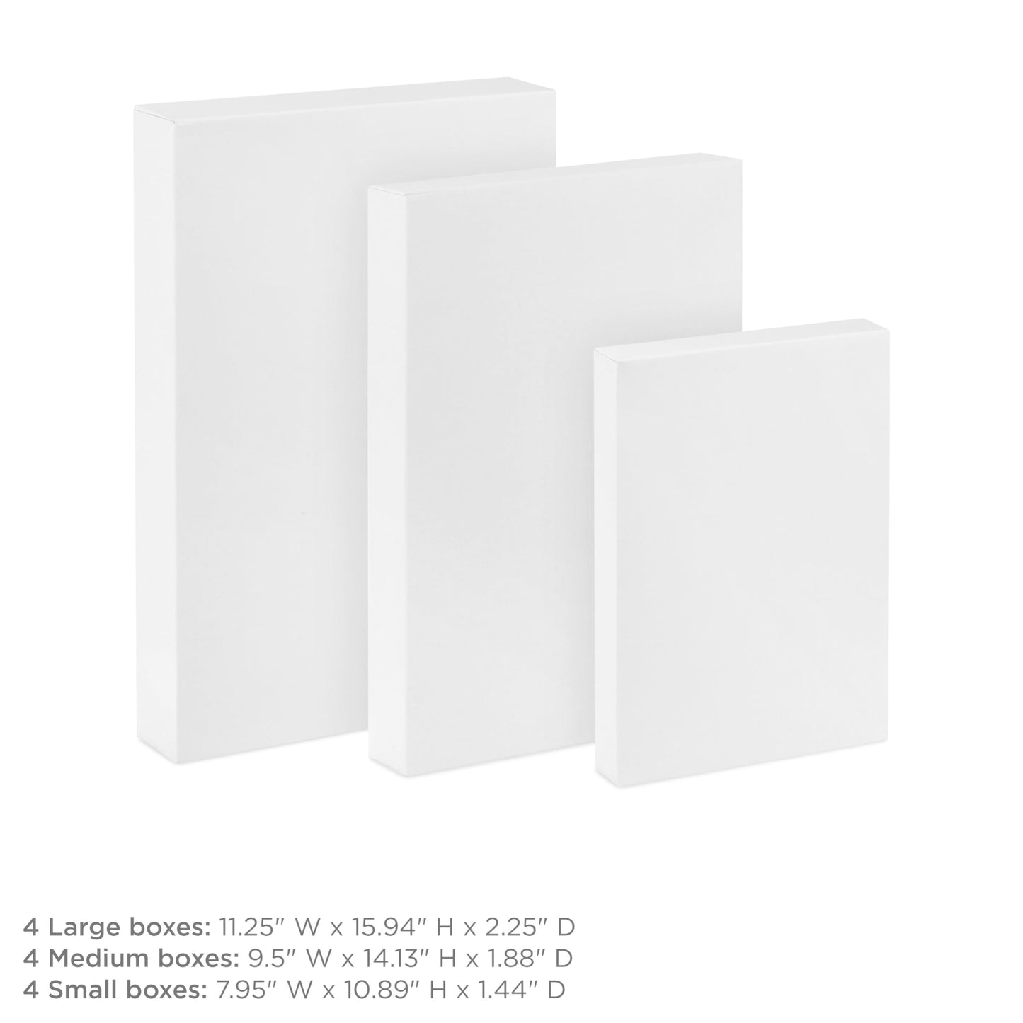 Hallmark White Gift Boxes, Assorted Sizes (12 Boxes with Lids: 4 Small 11", 4 Medium 14", 4 Large 16") for Valentine's Day, Birthdays, Mother's Day, Baby Showers and More