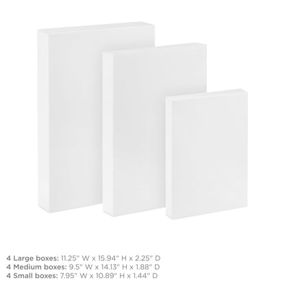 Hallmark White Gift Boxes, Assorted Sizes (12 Boxes with Lids: 4 Small 11", 4 Medium 14", 4 Large 16") for Valentine's Day, Birthdays, Mother's Day, Baby Showers and More