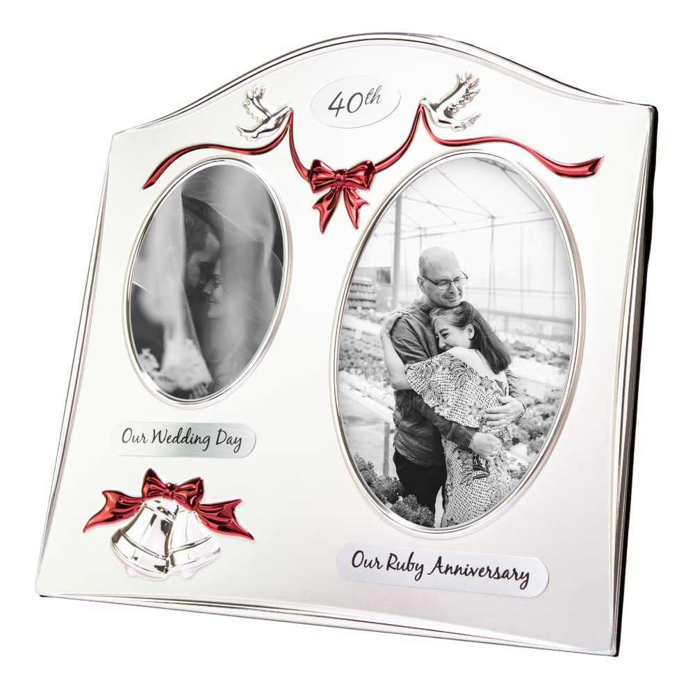 Haysom Interiors Traditional Two Tone Silver Plated 40th Ruby Anniversary Double Picture Frame by Happy Homewares