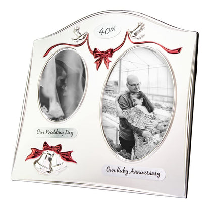 Haysom Interiors Traditional Two Tone Silver Plated 40th Ruby Anniversary Double Picture Frame by Happy Homewares