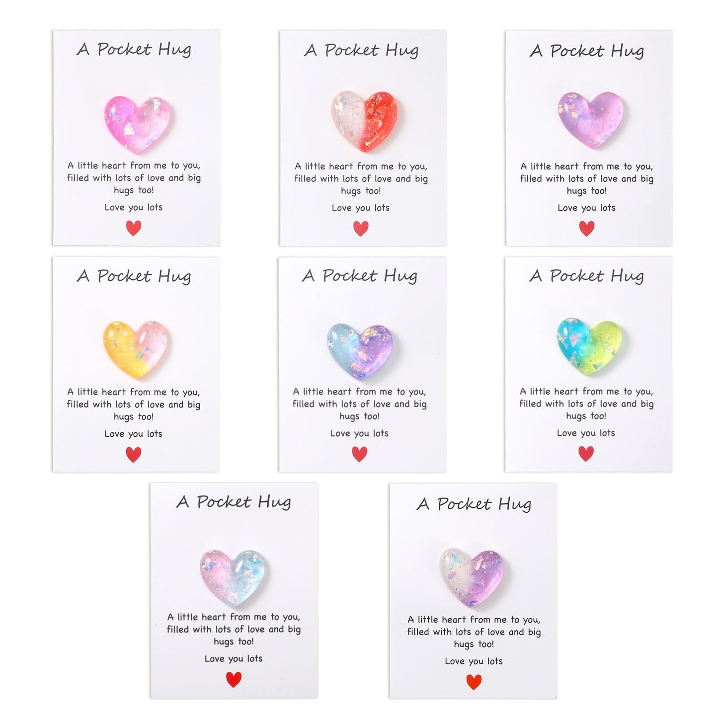 Tucnoeu 8 Pcs Pocket Hug Heart Greeting Cards, Little Heart Pocket Hug Card,Gift for Valentines Day, Keepsake Exchange Relationship Cards for Colleagues, Family, Friends