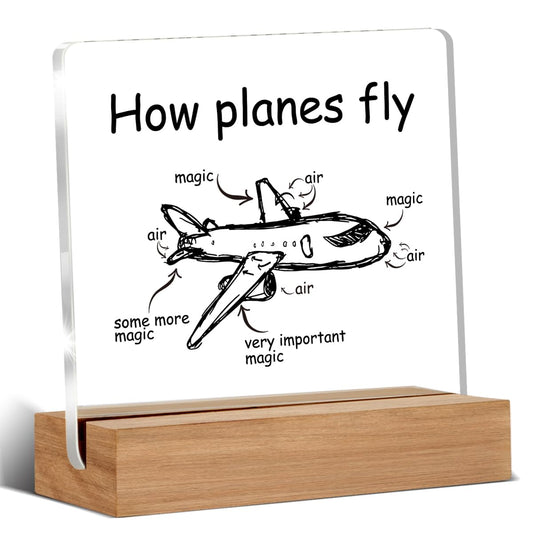 Pilot Gifts for Women Men, Aviation Gifts for Flight Attendants Captains Airplane Mechanic Aerospace Engineers, How Planes Fly Acrylic Plaque Desk Sign Decor 4 × 4 Inches