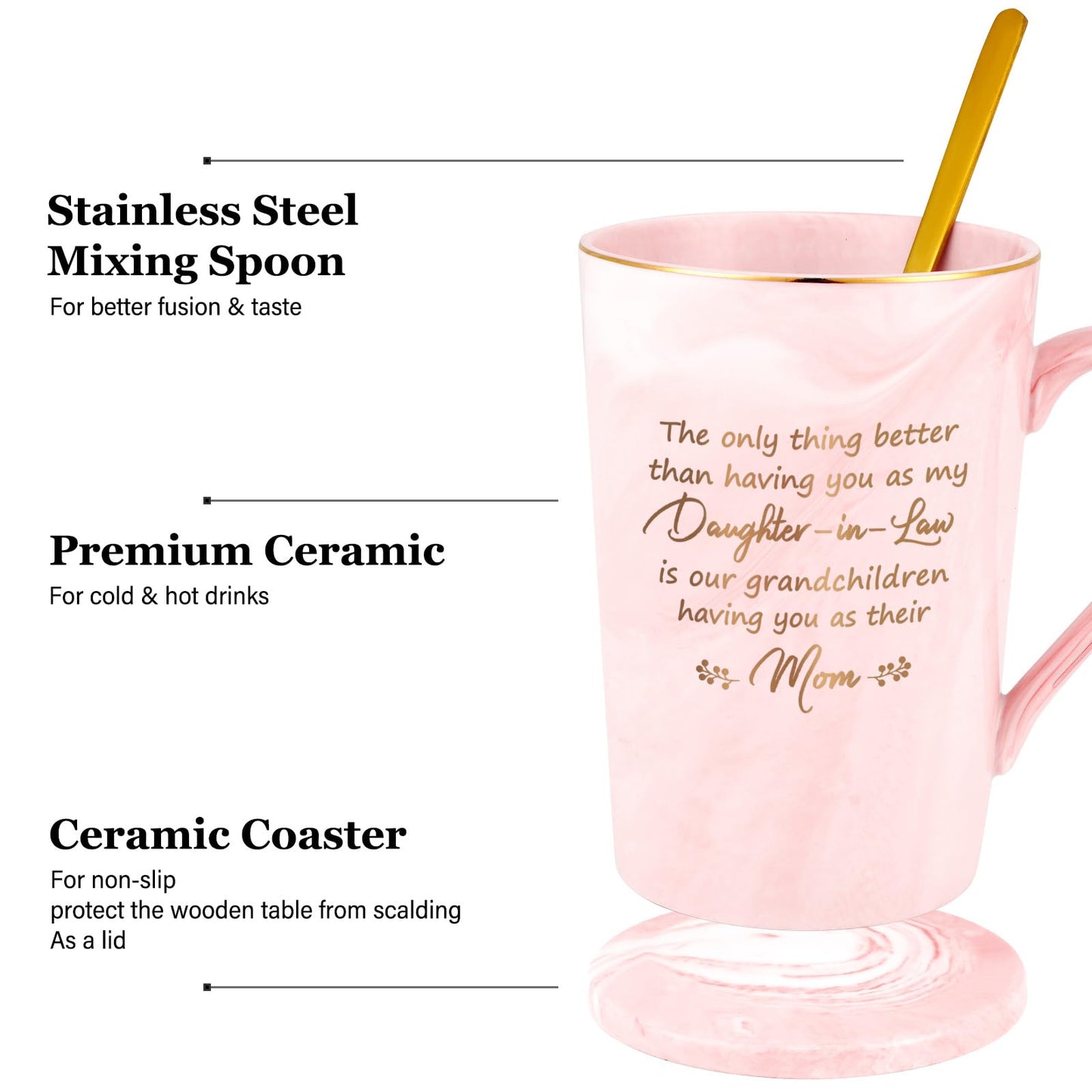 YHRJWN Mothers Day Gifts for Daughter in Law Gifts from Mother-In-Law, Daughter-in-Law Christmas Birthday Gift, 14Oz Pink