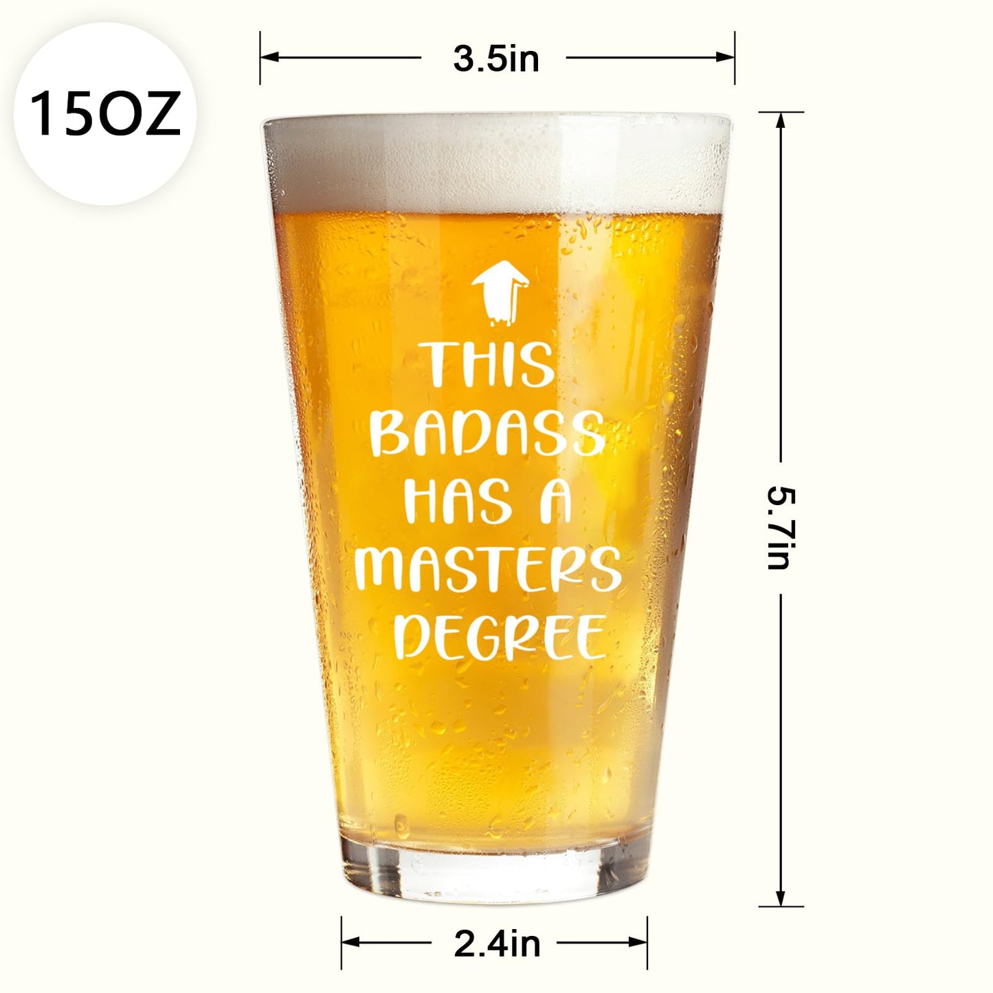 Futtumy Masters Degree Beer Glass - 15Oz, Graduation Gift for Him Men, Badass Design Beer Glass, Masters Gegree Graduation Gifts for Him Men, Perfect for Home or Office Use