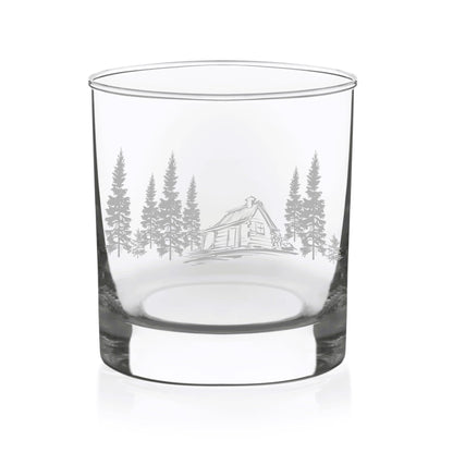 C M Cabin in the Woods Whiskey Rocks Glass - 11 oz Clear Glass - Cabin Themed Gift for Men and Women