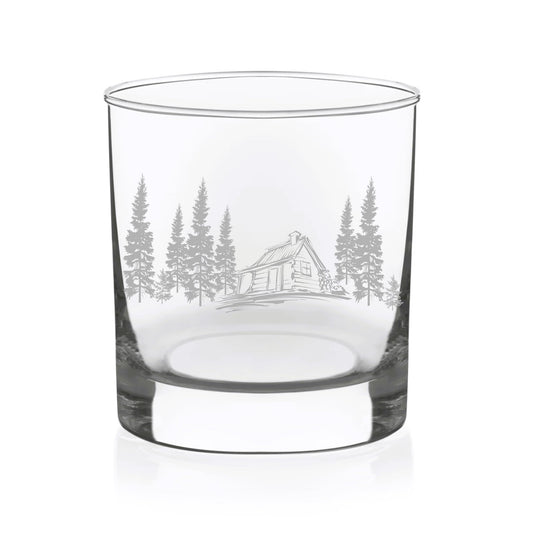 C M Cabin in the Woods Whiskey Rocks Glass - 11 oz Clear Glass - Cabin Themed Gift for Men and Women