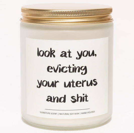 Lavender & Eucalyptus Soy Wax Candle, 7OZ - Hysterectomy Recovery Gifts, Hysterectomy Gifts, Get Well Soon Gift for Women, After Surgery Gift for Women, Look at You Evicting Your Uterus and Shi*t
