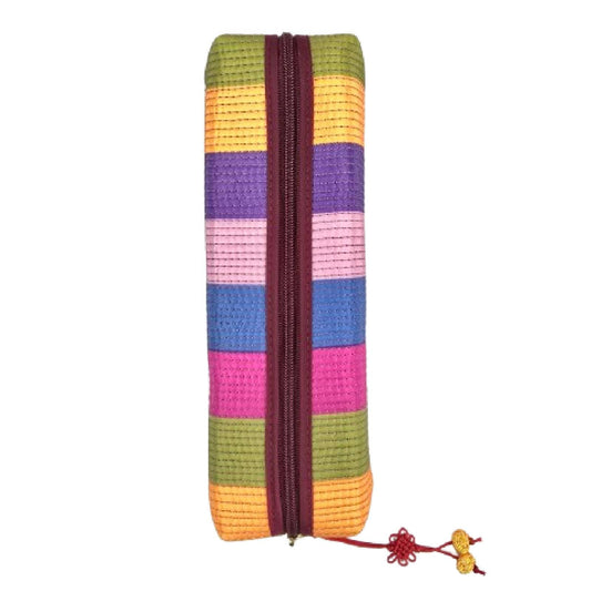 Korean Saekdong Pouch, Traditional Multicolor Striped Fabric Bag, Zipper Storage Case with Knot Tassel, Cosmetic Makeup Organizer, Travel Accessory Bag, Cultural Heritage Gift (Green Multi)