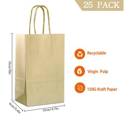 AZOWA Bronzing Gold Gift Bags Mini Kraft Paper Bags with Handles (4.7 x 2.4 x 6 in, Gold, 25 Pcs)