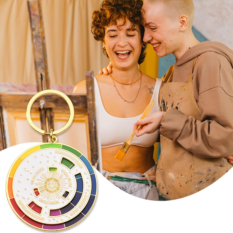 Guqqeuc Color Wheel Keychain Arts Aesthetic Gifts for Artists Color Spinning Wheel Keyrings Christmas Birthday Gifts for Painter Friend Family