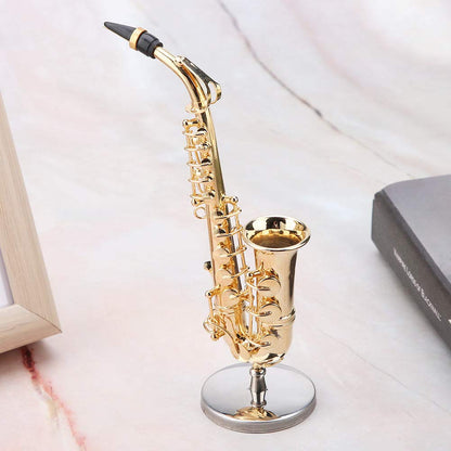 Maxmartt Miniature Alto Saxophone with Stand and Case Gold Plated Mini Musical Instrument Saxophone Replica Collectible Figurines Model Birthday Gifts Home Decoration Display Ornament
