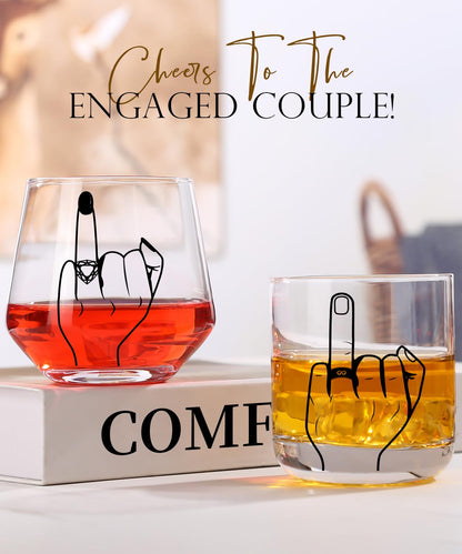 comfit Engagement Gifts for Couple, Ring Finger Wine&Whiskey Glass Set,Bride and Groom Just Married Gift, Mr and Mrs Newlyweds Bridal Shower,Valentine's Day Gift,Wedding Gifts for Couples 2026