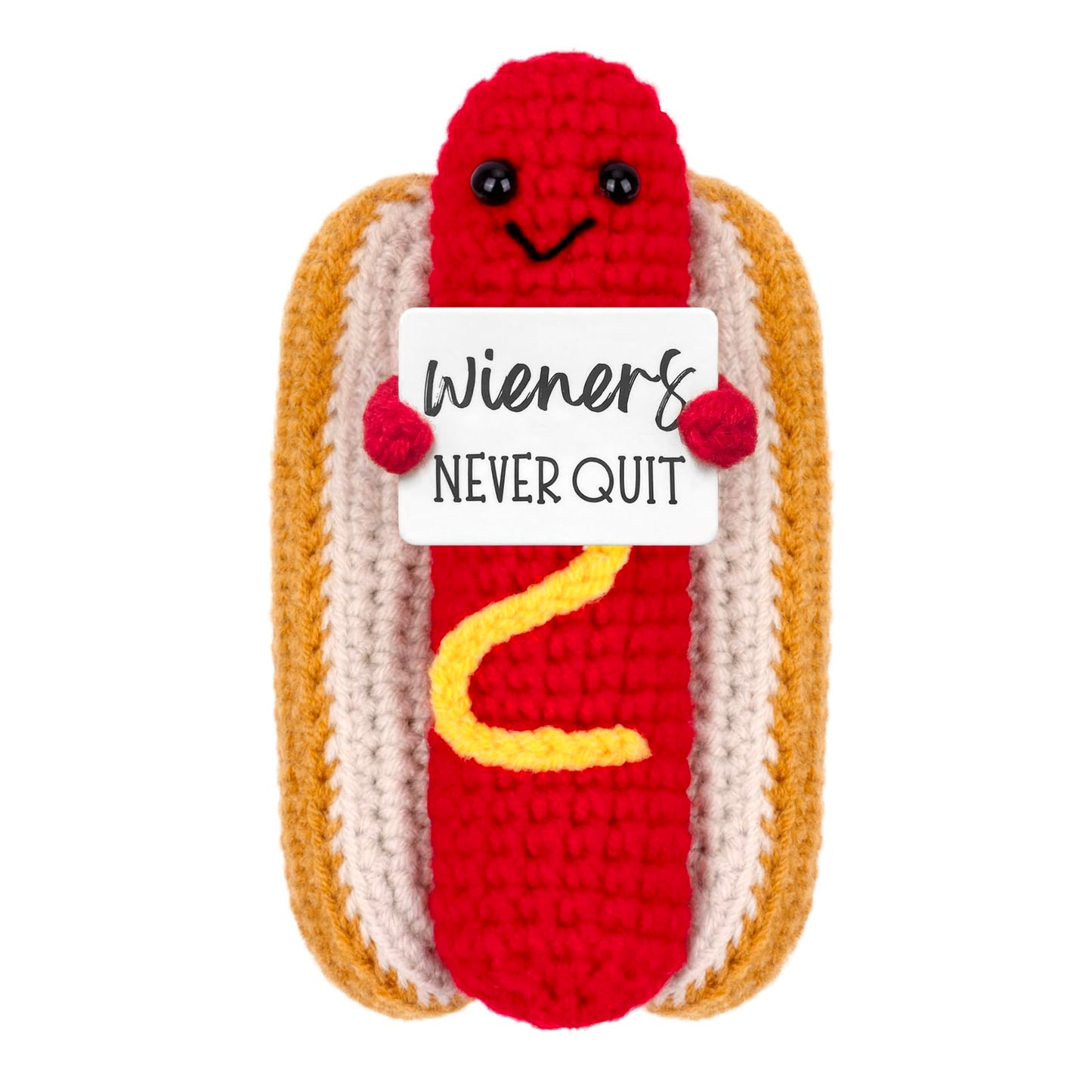 Funny Positive Coffee, Emotional Crochet Doll, Cute Crochet Potato Partner Toy with Positive Card Cheer Up Funny Gag Gifts for Best Friend Birthday Women Teacher Fall（Hotdog