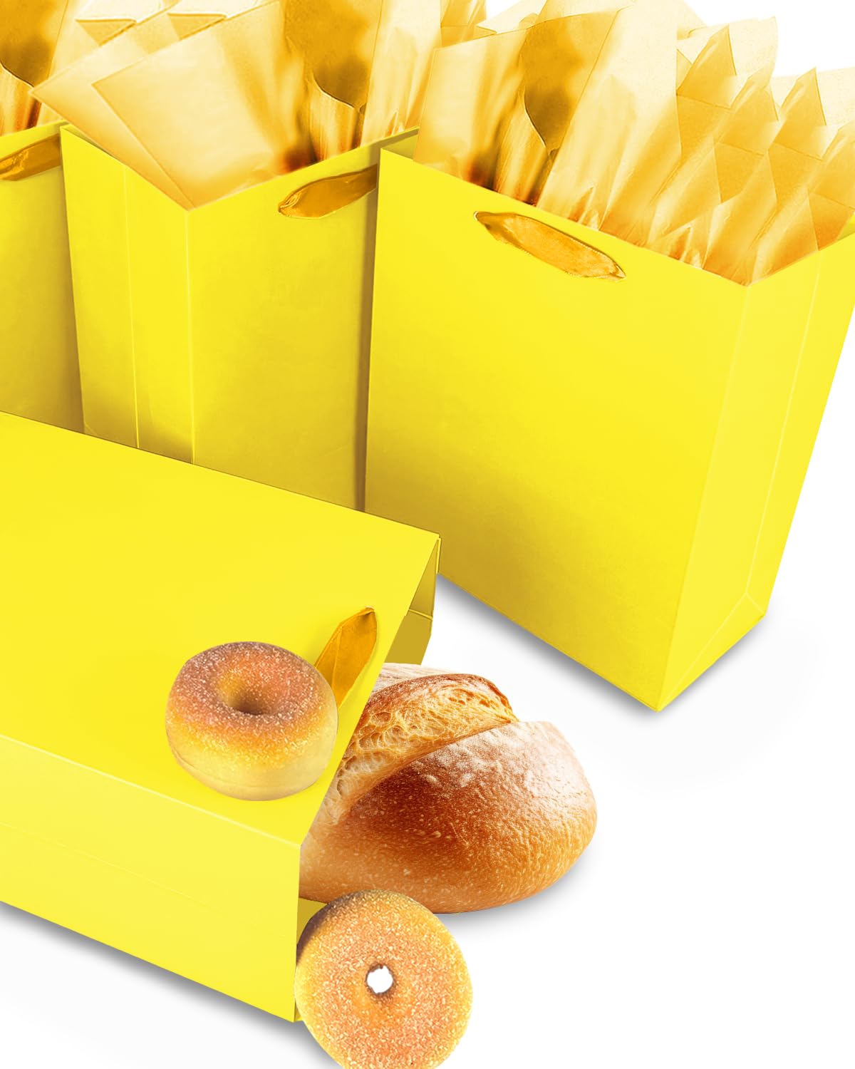 qiqee 10PCS Bright Yellow Mini Gift Bags with Tissue Paper Handles 6.3"x4.7"x2.4" Small Size Present Party Favor Bags（ Tissue Paper ）