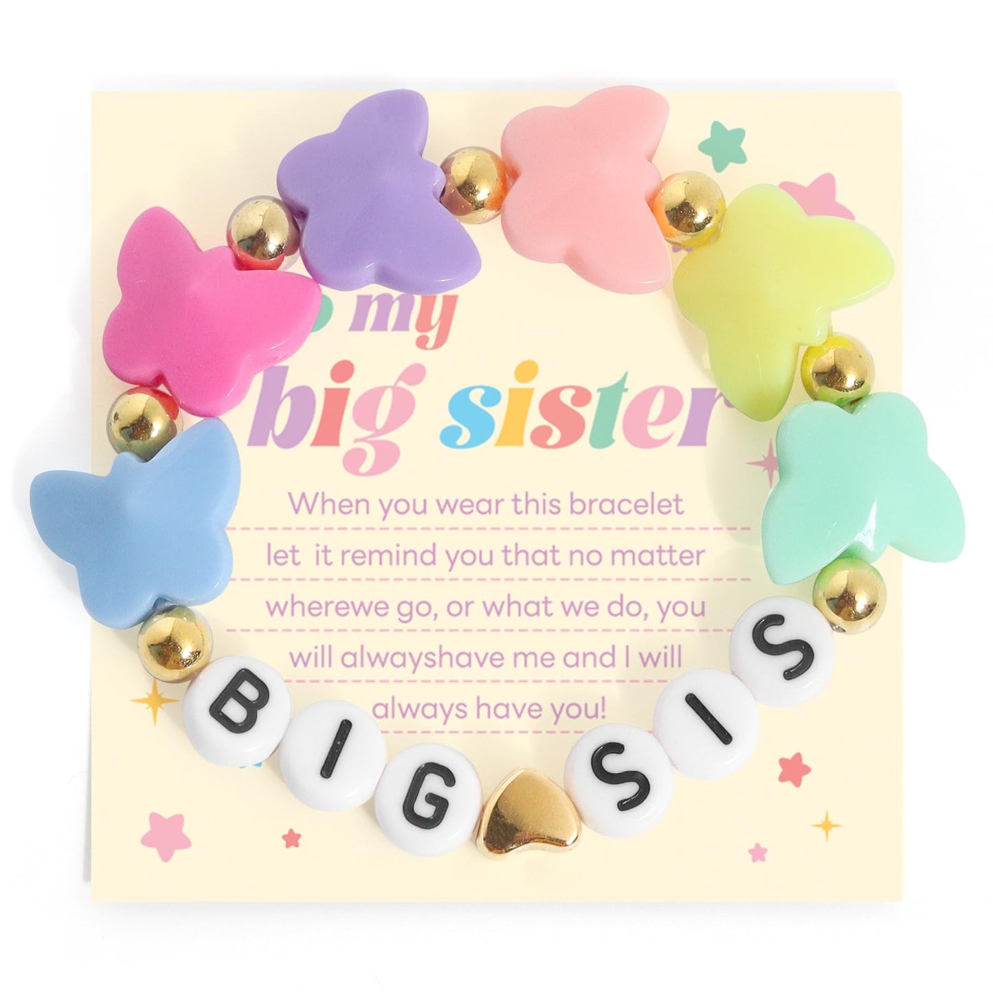 Big Sister Bracelets, Heart Charm Beads Stackable Bracelet Surfer Stretch Accessories Jewelry Gift for Big Sis