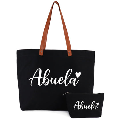 Lamyba Mothers Day Gifts for Gigi Nana Mimi, Grandma Tote Bag with Makeup Bag, Black