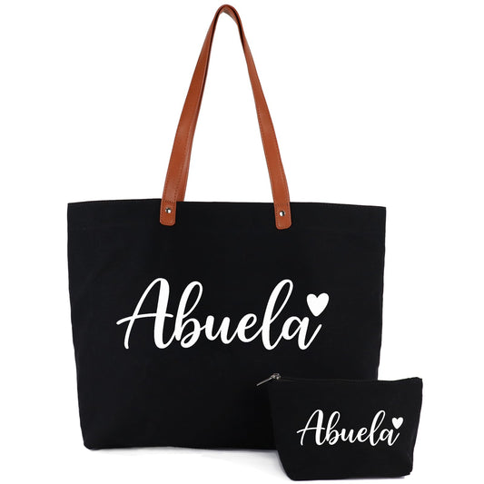 Lamyba Mothers Day Gifts for Gigi Nana Mimi, Grandma Tote Bag with Makeup Bag, Black