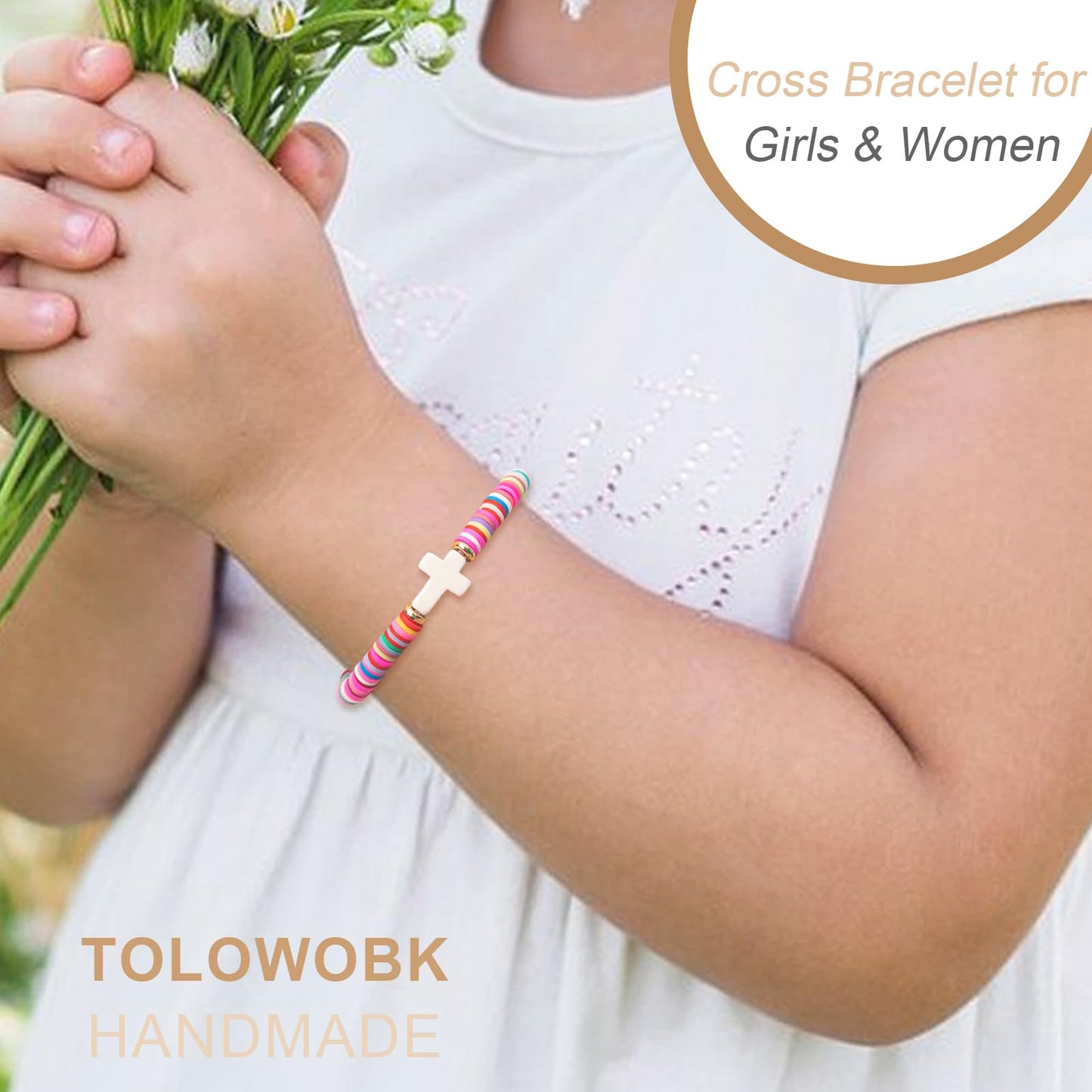 Handmade Gifts for Kids/Girls/Teens/Women-Cute Cross Bracelet First Communion Baptism Confirmation Graduation Gifts, Colorful Religious Bracelets Christian Jewelry Jesus Faith Trendy Stuff