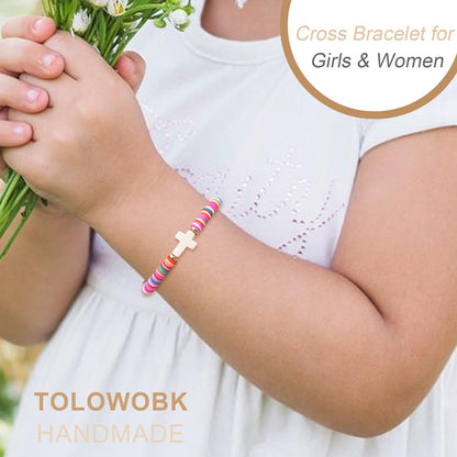 Handmade Gifts for Kids/Girls/Teens/Women-Cute Cross Bracelet First Communion Baptism Confirmation Graduation Gifts, Colorful Religious Bracelets Christian Jewelry Jesus Faith Trendy Stuff