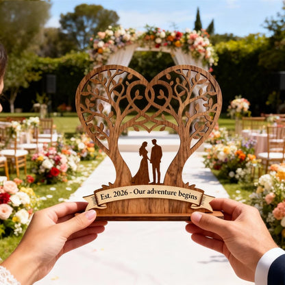 Wedding Gifts for Couples 2026 - Engraved Wood Keepsake with Est. 2026 - Our Adventure Begins,Engagement Ornament 2026 Perfect Bridal Shower Gifts,Married Personalized Ornament for Newlyweds (1)