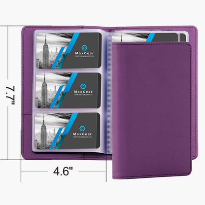 MaxGear Business Card Organizer Book, Holds 240 Cards, Portable PU Leather Business Card Holder with Clear Sleeves, Professional Card Binder for Office, Meetings, Networking, Purple