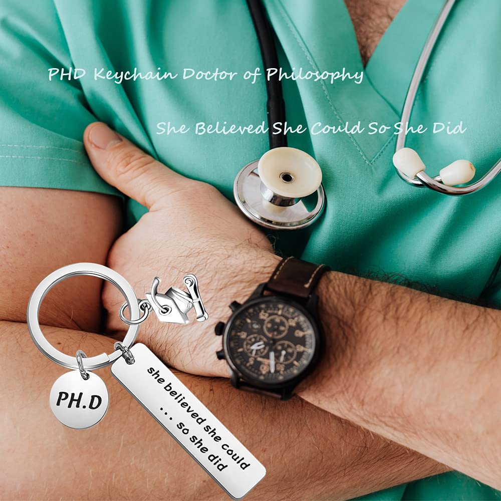 FOTAP PHD Keychain Doctor of Philosophy Jewelry Doctorate Gift PhD Graduation Gift She Believed She Could So She Did Keychain
