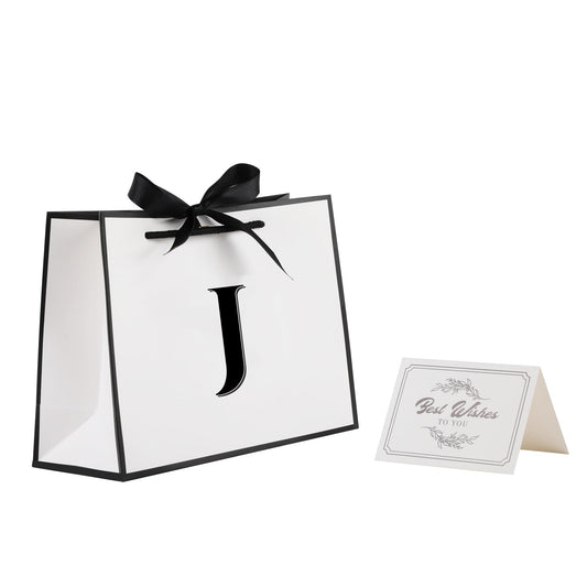STOBOCTER Initial Gift Bags with Handles and Bow Ribbon 11"x8" Personalized Letter Gift Bags Birthday Gift Bag for Women Men Reusable Gift Wrap Bag for Mothers Day Wedding Graduation (J-Small)