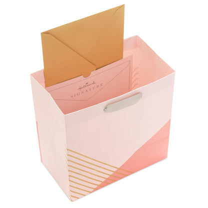 Hallmark Signature Studio 7" Medium Square Gift Bag with Tissue Paper (Coral, Blush Pink, Gold Stripes) for Valentine's Day, Birthdays, Mother's Day, Bridal Showers, Weddings, Baby Showers and More