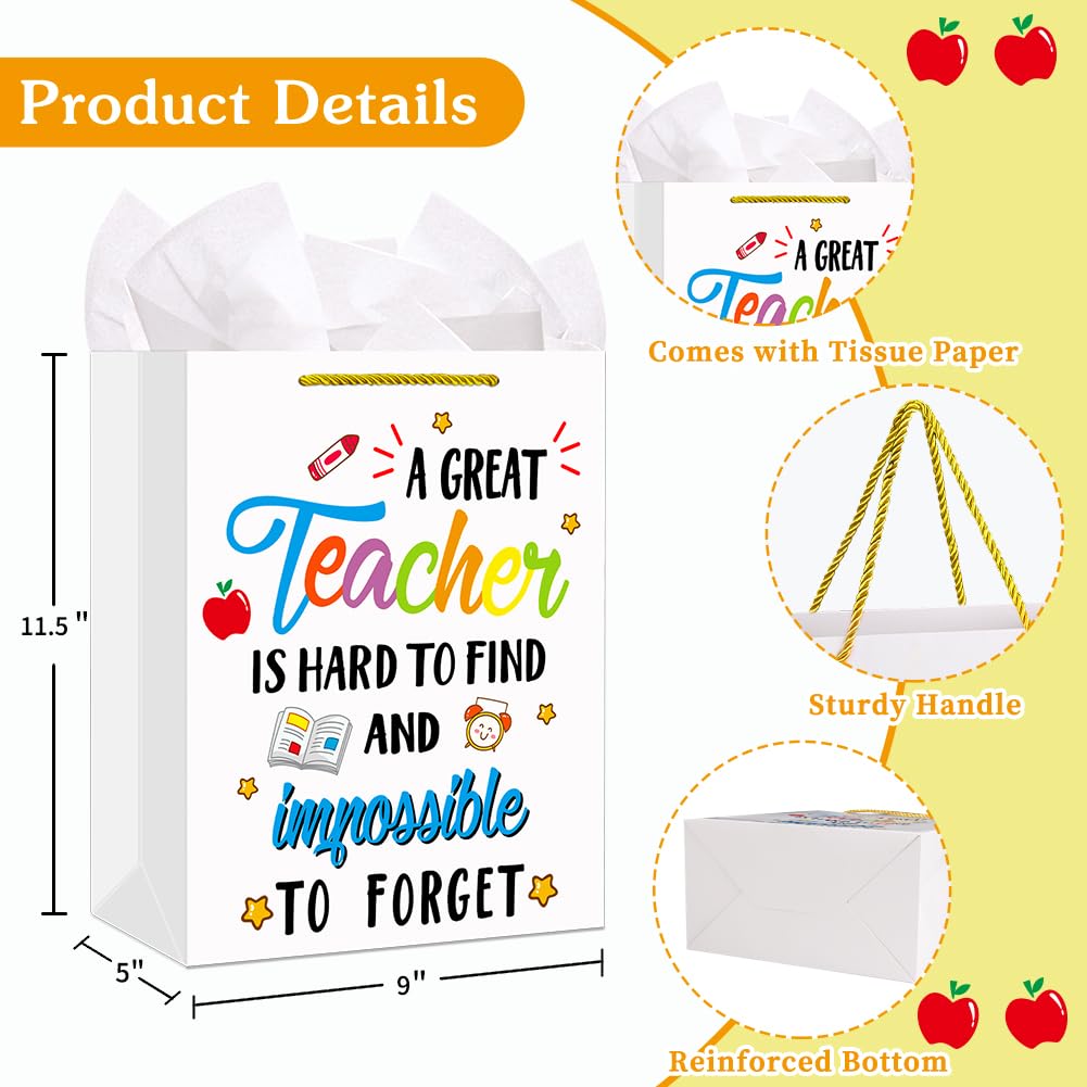 FaCraft Teacher Gift Bags with Handle-11.5" Large Teacher Appreciation Gift Bag with Tissue Paper End of Year Graduation Gifts for Teachers Retirement Appreciation Day Xmas Gifts for Teachers