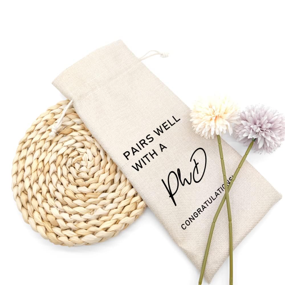 Graduation Wine Bag for Doctorate Degree, PhD, and Doctor, PhD Party Favors, Graduation Party Supplies- Burlap Reusable Gift