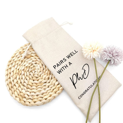 Graduation Wine Bag for Doctorate Degree, PhD, and Doctor, PhD Party Favors, Graduation Party Supplies- Burlap Reusable Gift
