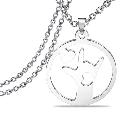 LQRI ASL American Sign Language Jewelry I Love You Hand Sign Language Round Necklace ASL Jewelry Interpreter Teacher gift