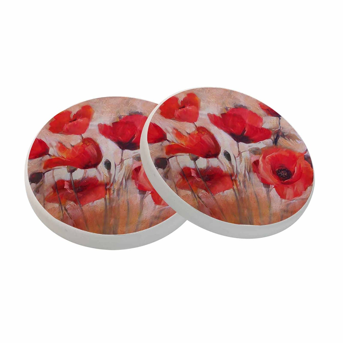 oFloral Red Poppy Flower Coasters for Drinks Art Oil Painting Cups Place Mats for Home Decor Set of 2, 4 Inch