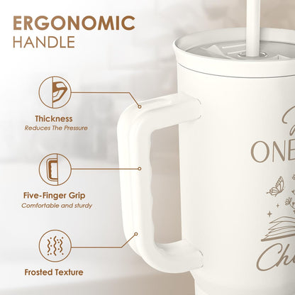SANDJEST Book Lover Gifts for Women, Just One More Chapter Tumbler with Handle, Stainless Steel Insulated Coffee Travel Mug Cup, Gifts for Women Girls Bookworm on Christmas Birthday, 40oz