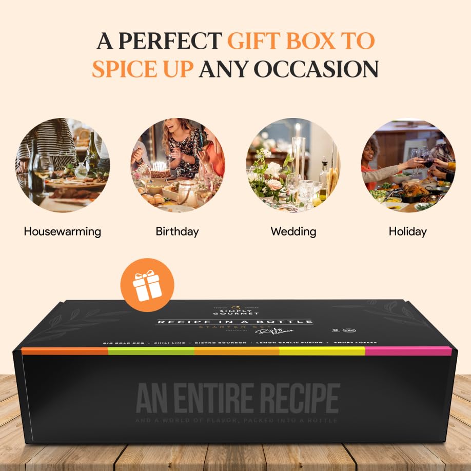 Spice Box Gift Set 5x 3oz Bottles | Premium Blends With Recipe Cards | Best Gift for Foodies | Recipe in a Bottle | Miniature Cooking Adventure in a Box | Simply Gourmet by Rivky Kleiman (Packaging may Vary)