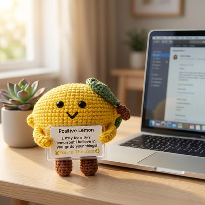 Emotional Support Crochet Positive Lemon Inspirational Cheer Up Gifts for Women, Handmade Positive Lemon Gift Birthday Thank You Christmas Teacher Appreciation Gifts for Coworker Mom Friends