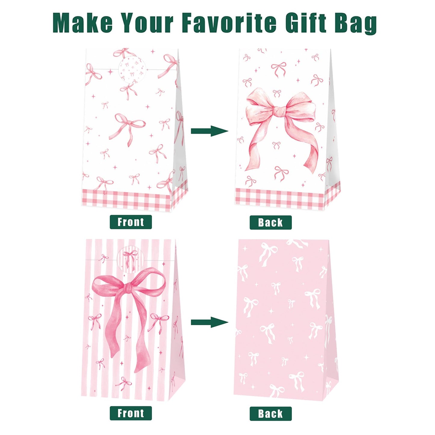 24 Pcs Pink Bow Party Paper Gifts Bags Girl Bow Birthday Party Treat Bags, Coquette Birthday Goodie Candy Bags for Bow Bridal Hot Pink Bachelorette Party Supplies(24-Bow-Bags)