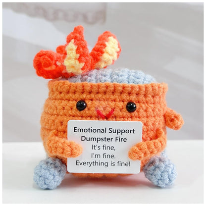 RovyFota Emotional Support Crochet Dumpster Fire with Positive Card Cute Room Decor Knitted Toys Funny Crochet Support Buddies Gifts for Friends (Orange)