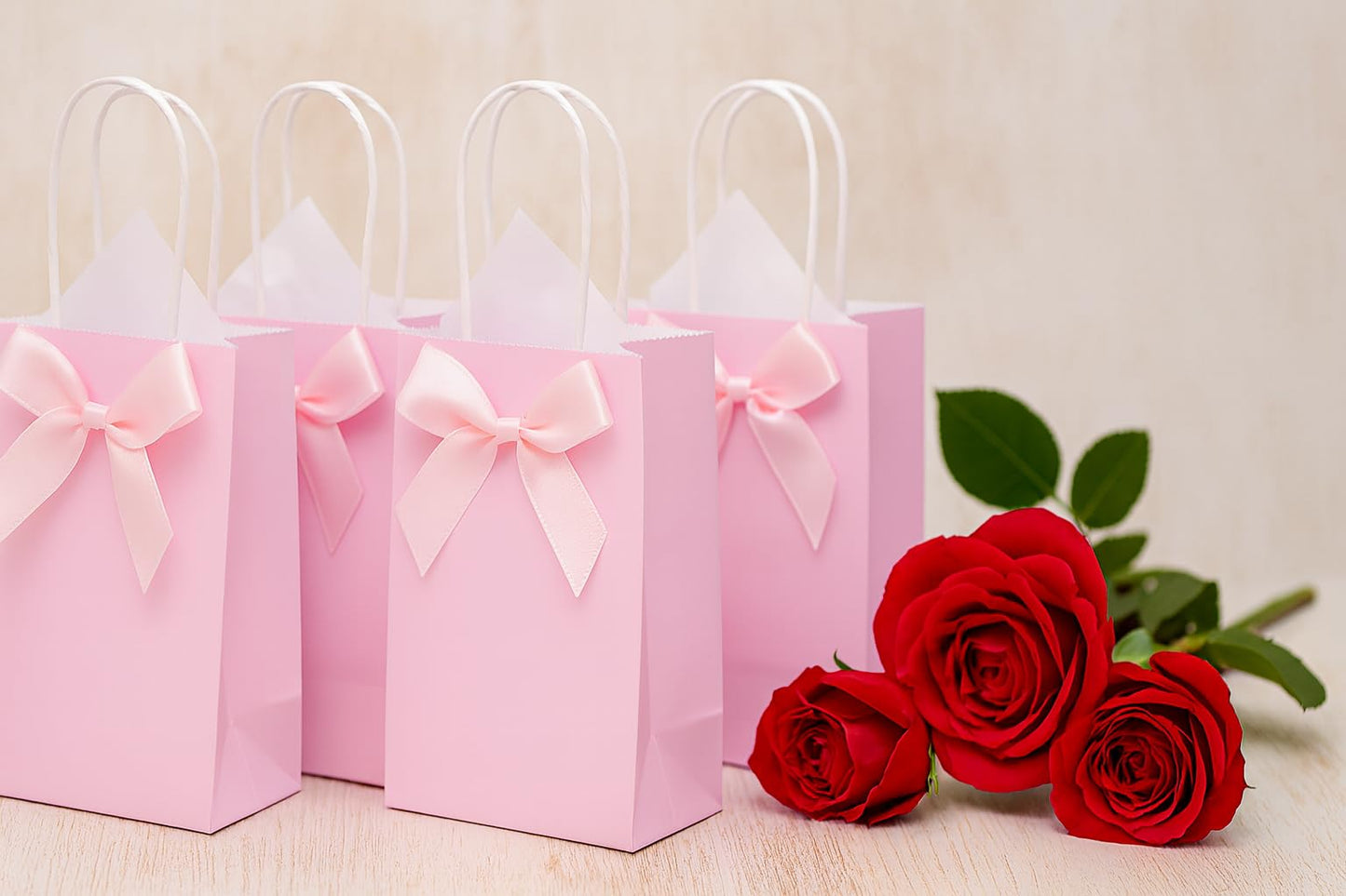SUNCOLOR 12-Pack Pink Gift Bags with Handles, 7.9x5.12x3.15 Inches Kraft Paper Party Favor Bags for Baby Showers, Birthdays, Weddings