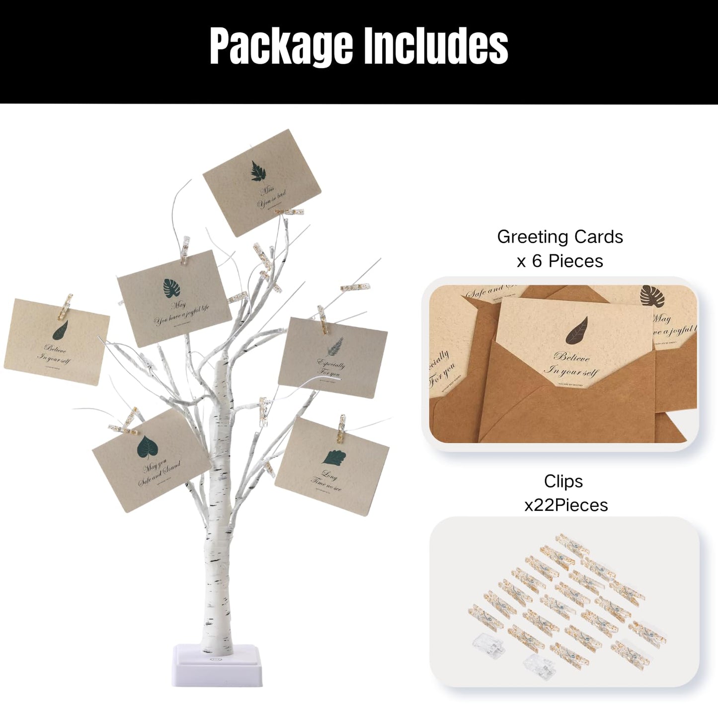 Money Tree Gift Card Holder , 24 LED Warm White Lights USB and Battery Powered, with Clips and Greeting Cards, Gift Holder Decor for Cash Photo Mother's Day Graduation Gifts