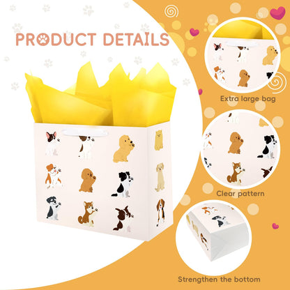 Linelglobal Dog Gift Bag with Wrapping Paper for Women Men 12.6"