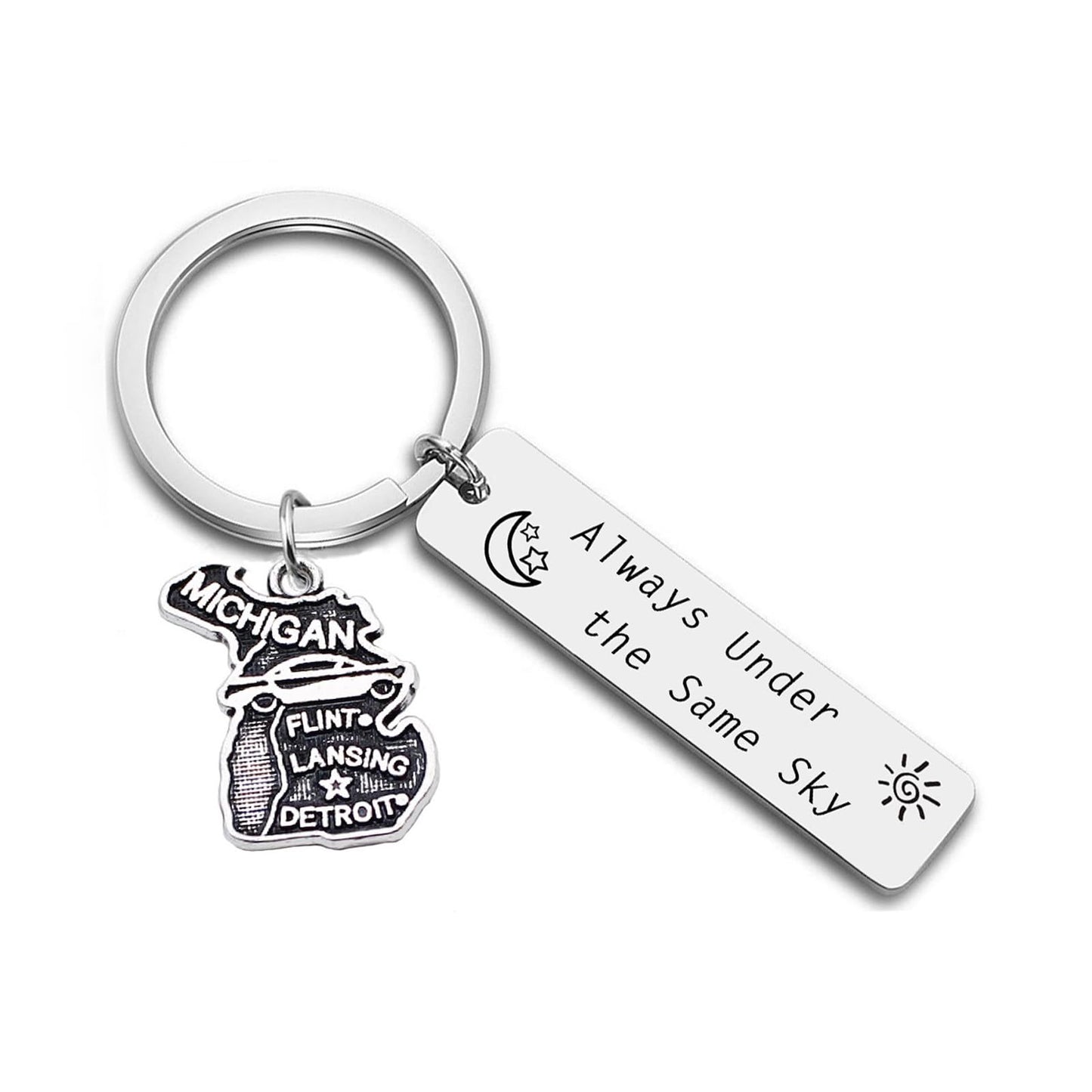 JJTZX Always Under the Same Sky US State Keychain Long Distance Map Keychain Graduation Gift between Best Friends