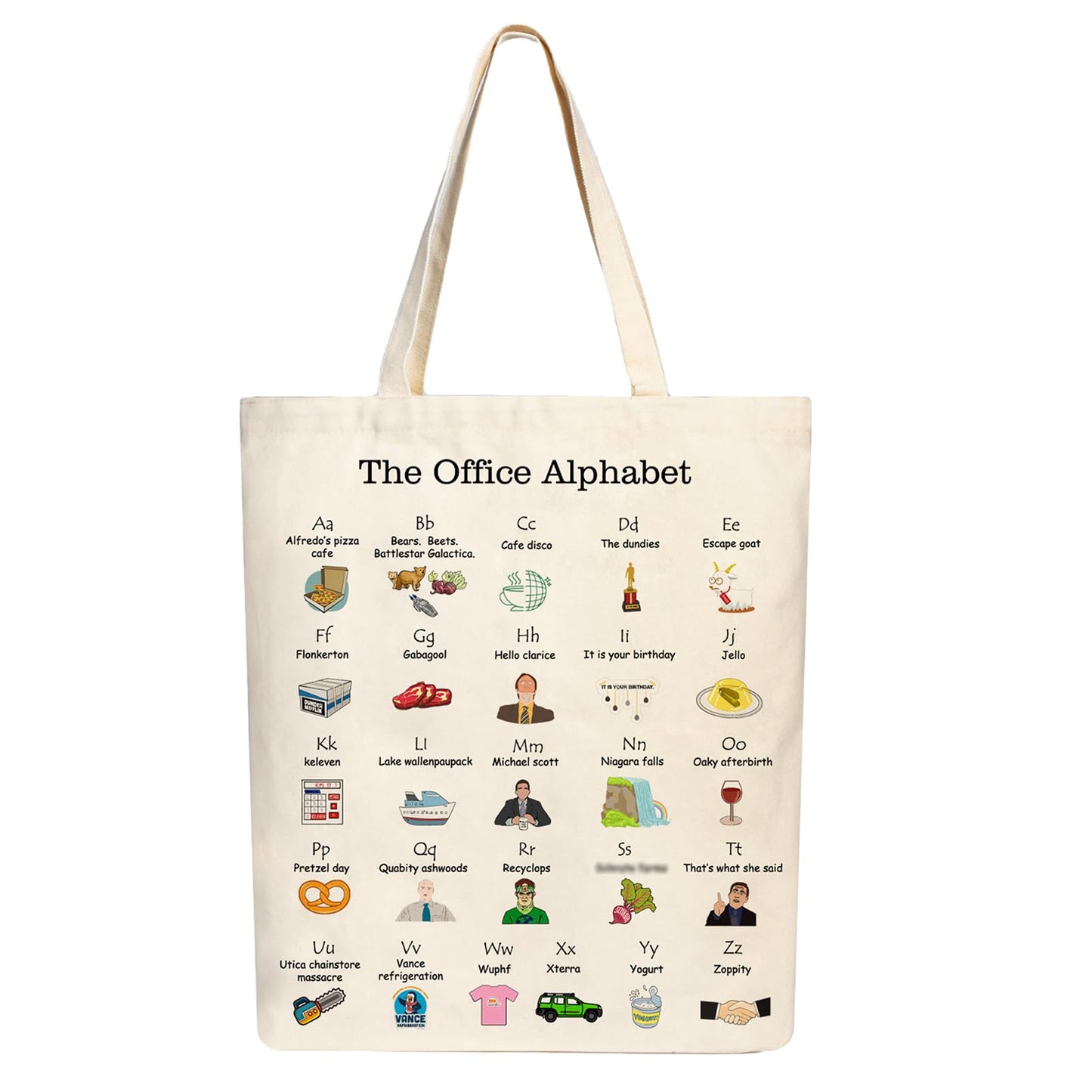 PuGez The Office Alphabet Tote Bag TV Show Merchandise Fans Kitchen Gifts Reusable Grocery Canvas Theme Presents for Office/Women/Sister, Shoulder/Travel/Work, White