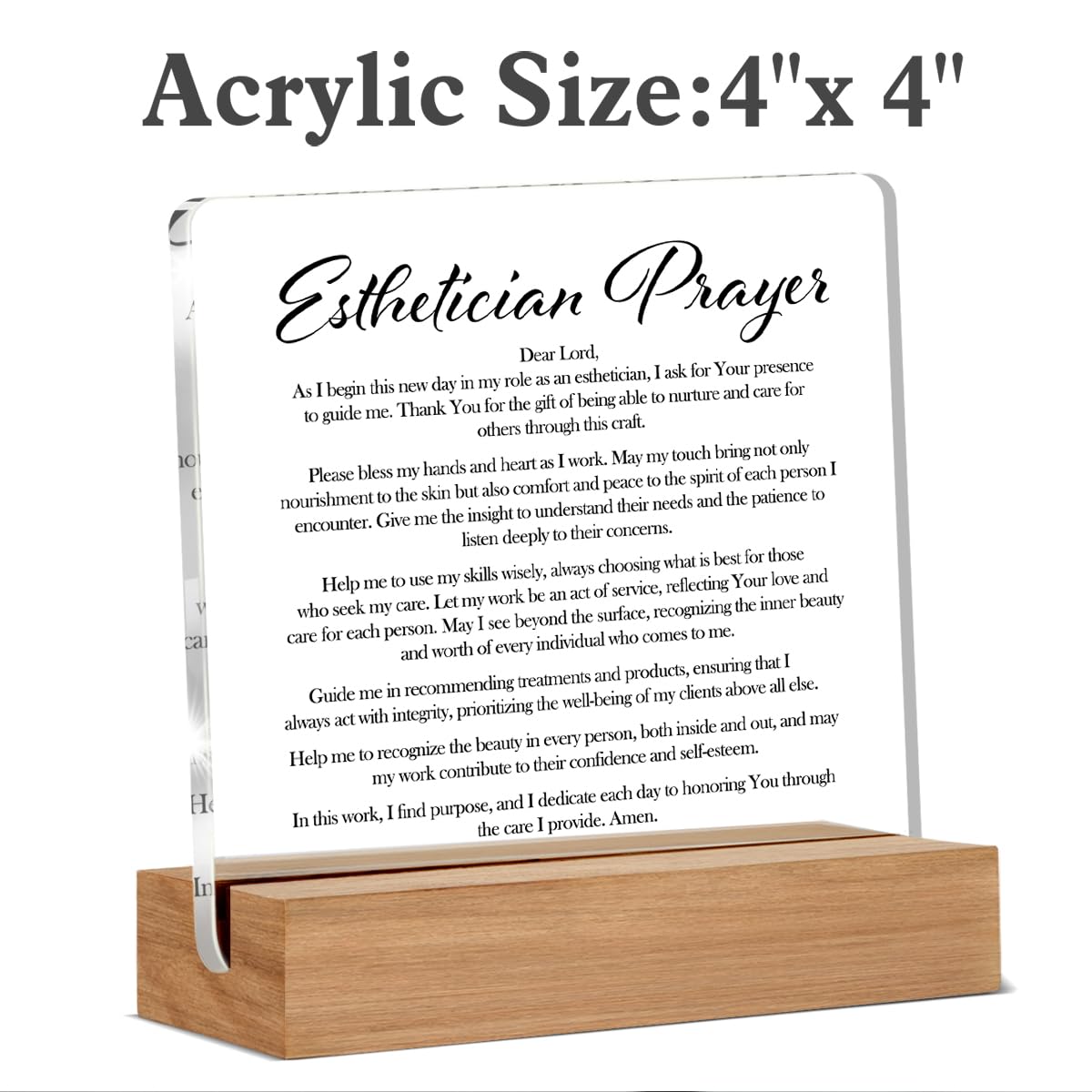 Esthetician Beauty Salon Office Desk Decor, Christian Religious Gifts for Women Beautician Cosmetologist, Esthetician Prayer Acrylic Desk Signs Decor 4 × 4 Inch