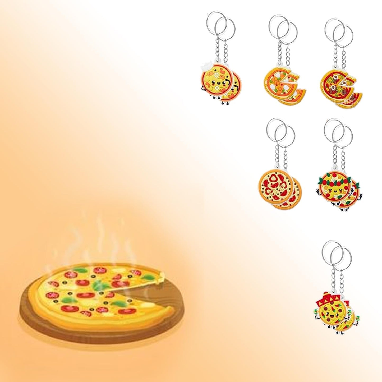 EVKILKJS 24 Pcs Pizza Keychains Creative Interesting Food Keychain Pizza Birthday Party Supplies Resin Pizza Keyring Pendant for Pizza Lovers Party Gifts