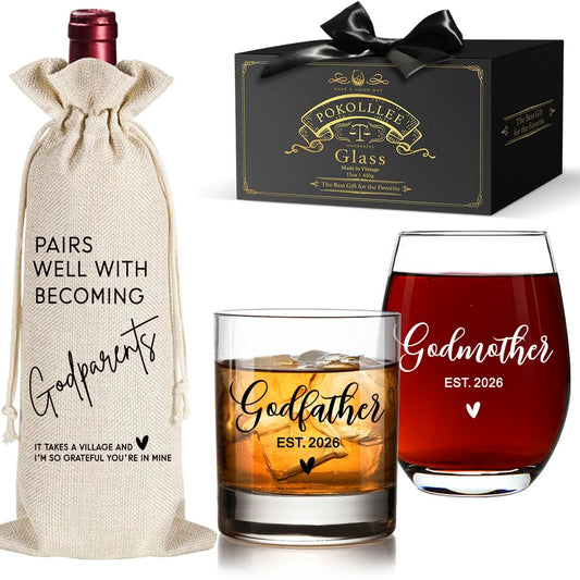 Godparents Proposal Gift 2026 - Will You Be My Godparents Wine Glass- Godparent Gifts for Baptism, Catholic Godmother Godfather Mothers Day Fathers Day Christmas Birthday Present from Godchild