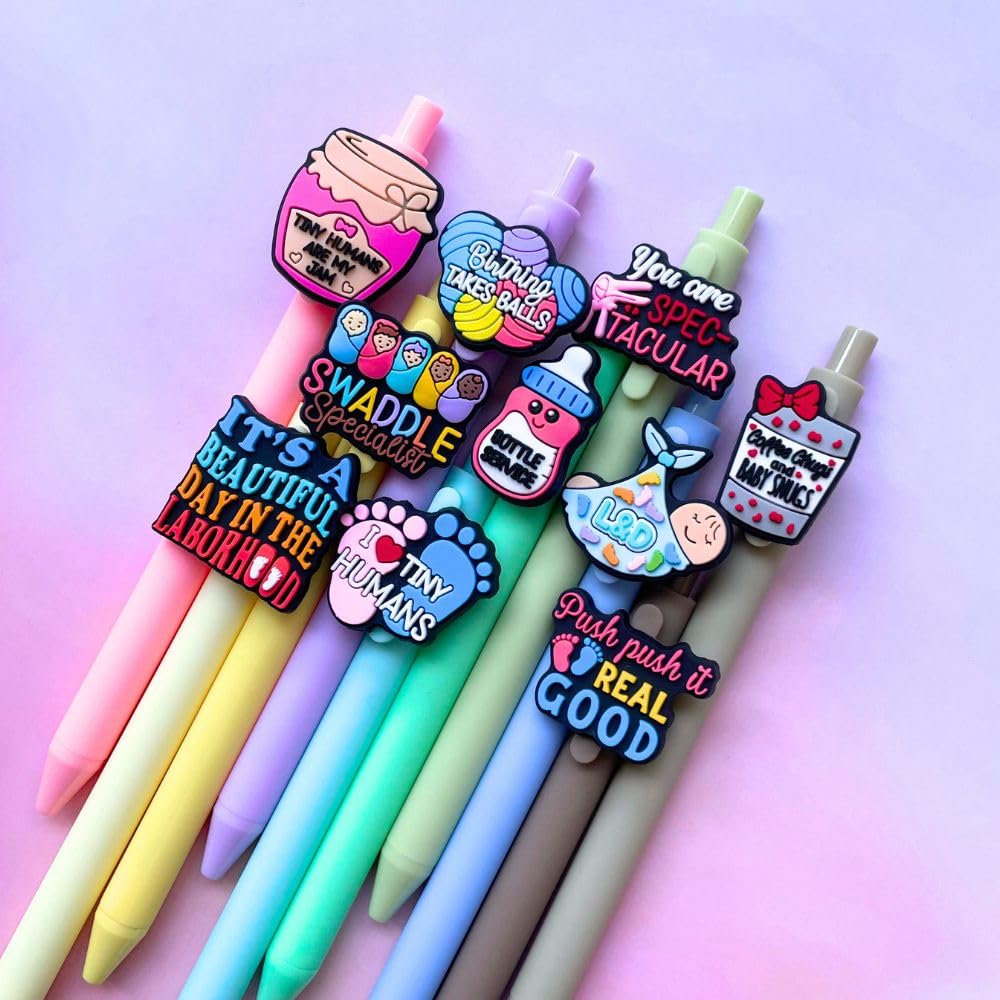 10PC Labor & Delivery Pens Funny Sayings Swaddle Specialist Obgyn Maternity Postpartum I&D OB Nurse Accessories Neonatal Office Supplies Gifts For Midwife NICU Labour Nurses Birth Coach Midwife