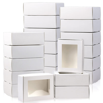 BadenBach 50 PCS Mini Kraft Boxes with Windows,3.33" x 2.35" x 1.18",Small Soap Box for Homemade Soap,Paper Small Gift Boxes Bulk for Candy Cookies Party Favors Mother's Day Supplies(White)
